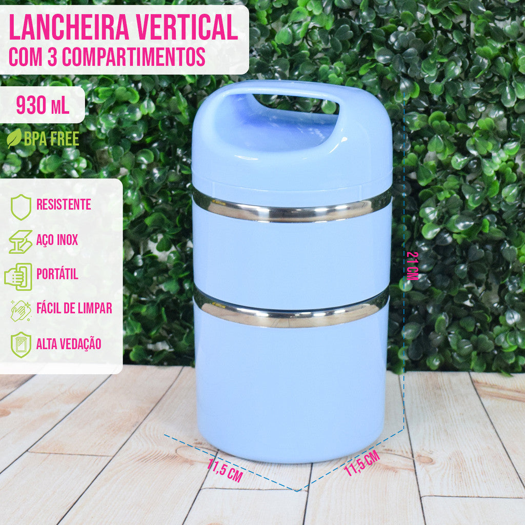 Lancheira Vertical 3 compartimentos Inox Marmita